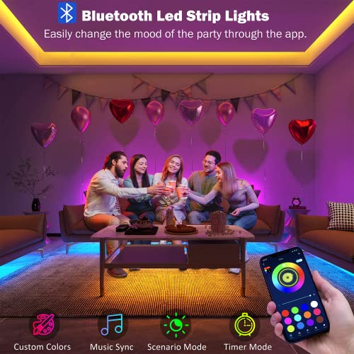 100 ft LED Strip Lights for Bed room (2 Rolls of fifty ft) - Music Sync, Colour Altering RGB LED Lights with Bluetooth Distant App Management for Residence, Room, and Kitchen