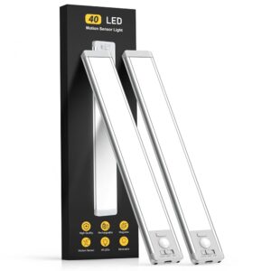 40 LED Rechargeable Underneath Cupboard Movement Sensor Lights – Magnetic Dimmable Wi-fi Indoor Lighting for Kitchen and Stairs, 2-Pack