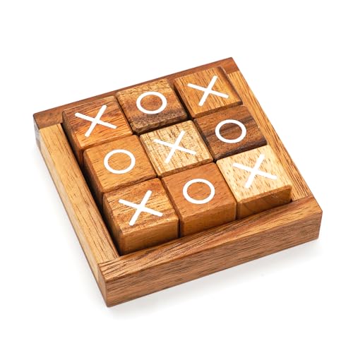 BSIRI 4-Inch Tic Tac Toe Recreation for Children and Adults - Rustic Picket Decor for Espresso Tables and Desks, Excellent for Household Recreation Nights