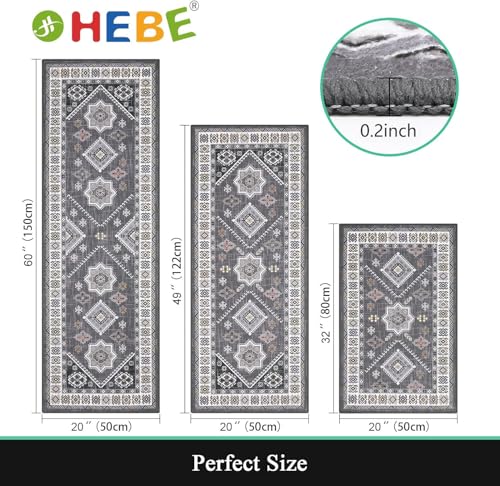 HEBE 3-Piece Boho Kitchen Rug Set with Non-Slip Runner - Washable Thick Kitchen Mats and Flooring Carpets for Hallway and Laundry