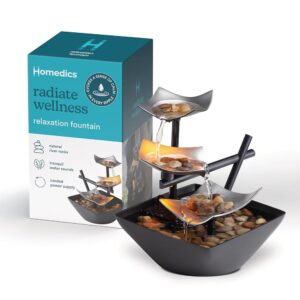 Homedics Tabletop Water Fountain – Soothing Sound Machine for House Décor with Computerized Pump, Deep Basin, and Pure River Rocks. Supreme for Indoor Zen Leisure in Your Workplace…