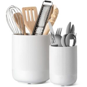 LE TAUCI Ceramic Utensil Holder, 7.3” + 5.4” Countertop Crocks for Kitchen Utensils, Spacious Trendy Organizer for Spatulas and Cooking Instruments