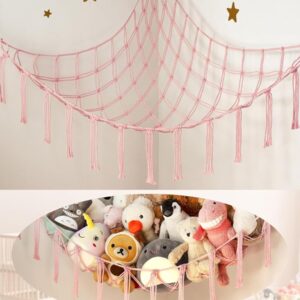 Outsized Stuffed Animal Storage Hammock for Nook – Pink Room Decor for Teen Ladies – Cute Hanging Organizer for Toys and Stuffed Animals – Boho Model Nursery and Dorm Room…