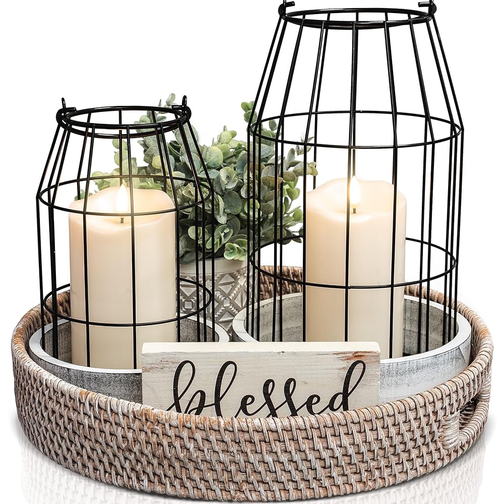 Set of two Rustic Farmhouse Lanterns – Stylish Ornamental Accents for Your Residing Room, Fire Mantel, or Kitchen Eating Desk – Modern Magnificence for Each Room in Your Residence